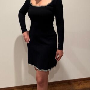 Sandro Black Long Sleeve Bodycon Dress Square Neck